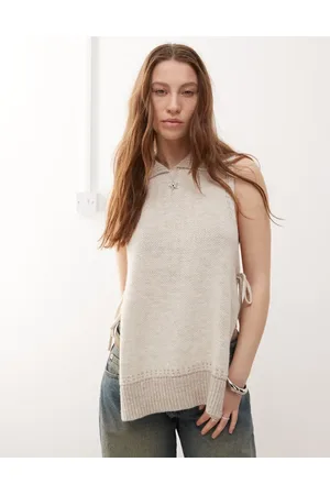 COLLUSION Knitted vest with side ties-White
