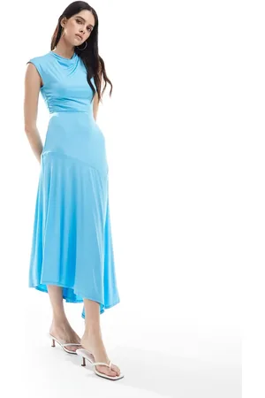 Whistles Jersey asymmetric midi dress in -Blue
