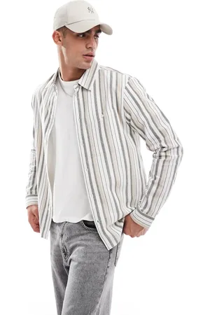Another Influence Striped patch pocket shirt in brown