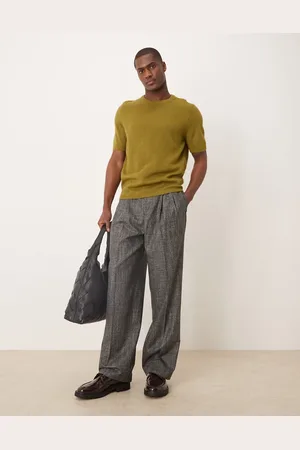 ASOS Smart wide leg pants with double pleats in salt & pepper