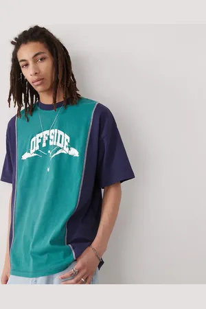 COLLUSION Oversized colour block with distressed varsity print in blue and green