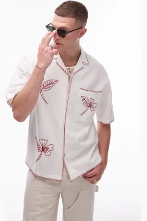 Topman Short sleeve relaxed hand drawn embroidered shirt in