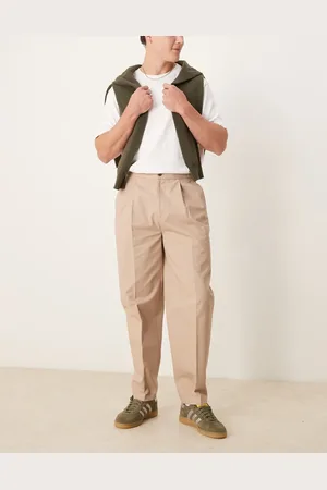 ASOS Smart oversized tapered cotton chino pants with side adjusters in -Neutral