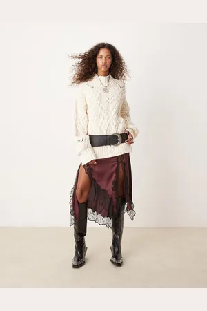Free People Heart cable knit oversized jumper in -White