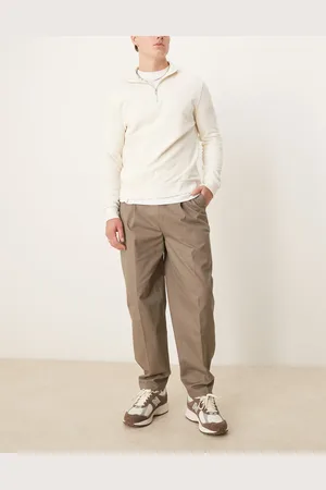ASOS Smart oversized tapered cotton chino pants with side adjusters in khaki-Green
