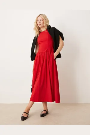 Abercrombie & Fitch High neck drop waist midi dress in