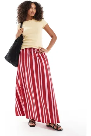 ASOS Cotton tie waist a line maxi skirt in -Multi