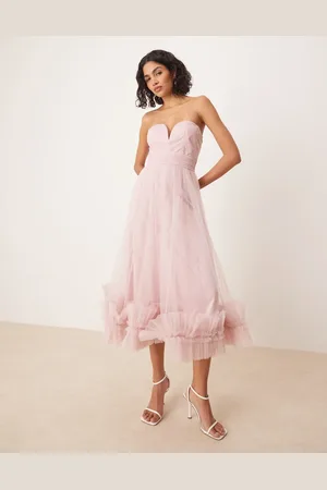 Lace & Beads Corset tulle ruffle hem midaxi dress in