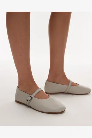 Topshop Ash leather ruched ballet flat shoes with buckle in