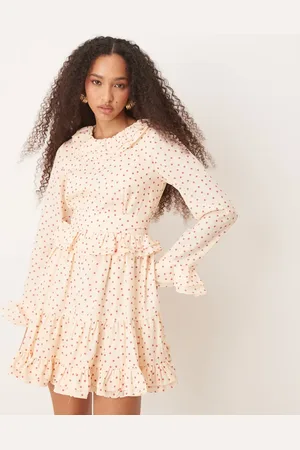 Sister Jane Ruffle mini dress in pink and cream polka dot-White