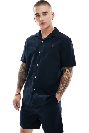 Farah Rutherford short sleeve revere collared shirt in seersucker (part of a set)