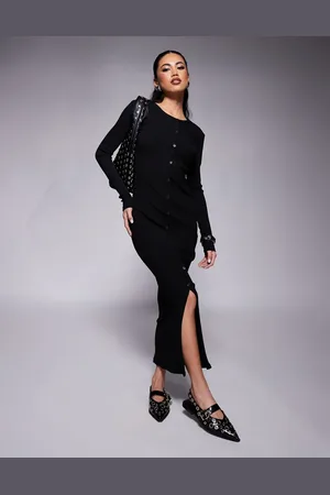 River Island Long sleeve buttoned midi dress in