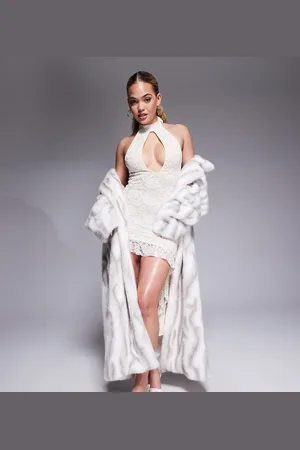 Murci Exclusive lace high neck cut out drape detail mini dress in -White