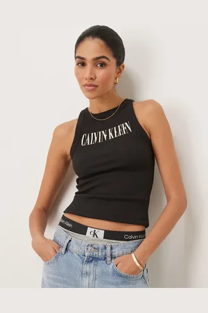 Calvin Klein Script logo rib tank top in black