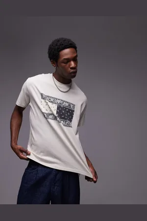Tommy Hilfiger Large paisley flag t-shirt in off white and black