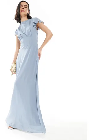 TFNC Bridesmaid flutter sleeve cowl back chiffon maxi dress in