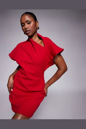 ASOS Bonded scuba cap sleeve mini dress with slash neck detail in