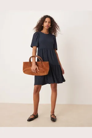 JDY Tiered broderie mini dress in