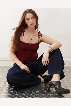 Motel Damaris studded cami top in burgundy-Red