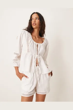 Iisla & Bird Long sleeve crochet panel tie front beach shirt in (part of a set)