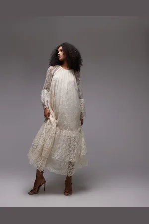 & OTHER STORIES Sheer lace maxi dress with ruffles and tiered volume hem in -White