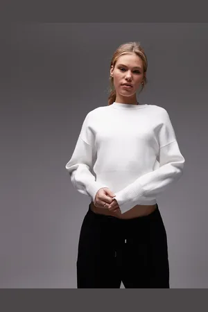 Topshop Knitted compact fitted waist jumper in -White