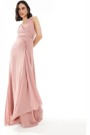 TFNC Bridesmaid chiffon wrap front maxi dress with wrap skirt in
