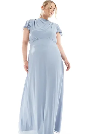 TFNC Bridesmaid flutter sleeve cowl back chiffon maxi dress in