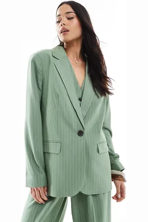 VERO MODA Mix and Match oversized blazer in green pinstripe (part of a set)