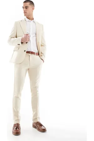 ASOS Wool blend skinny suit pants in weave-Neutral