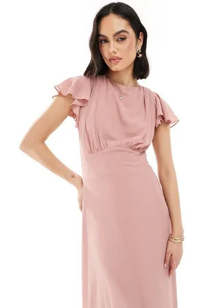TFNC Bridesmaid flutter sleeve cowl back chiffon maxi dress in