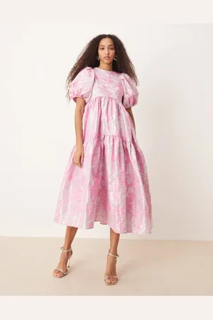 Sister Jane Puff sleeve jacquard midi dress in floral