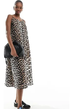 VERO MODA Woven cami midi dress with v front in print-Multi