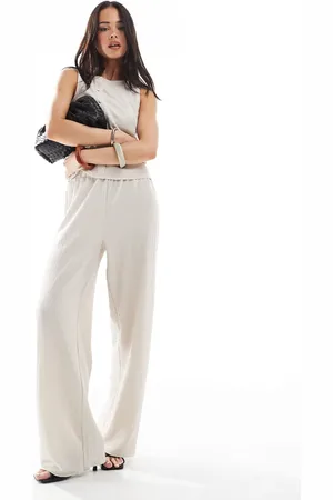 VERO MODA Textured jersey wide leg pants in beige (part of a set)-Neutral