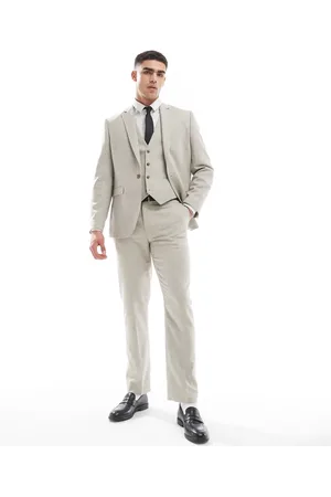 ASOS Slim suit pants with wool in stone tweed-Neutral