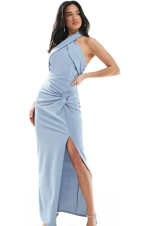 TFNC Bridesmaid cross front maxi dress with twist detail in