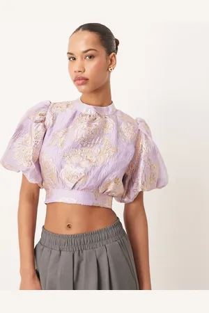 Sister Jane Dream jacquard floral top in lilac and gold-Purple
