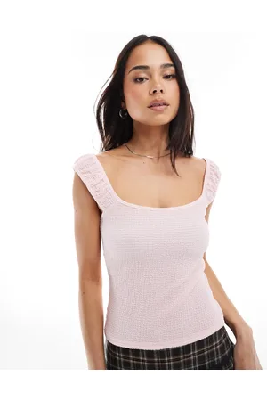 Miss Selfridge Textured gathered sleeve top in