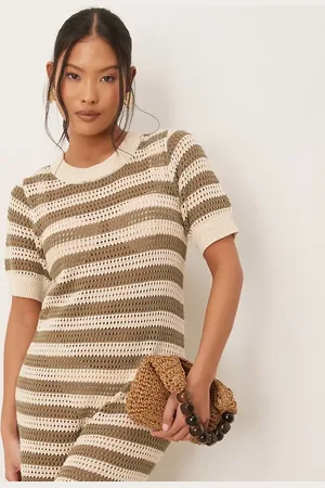 JDY Crochet midi dress in stripes-Neutral