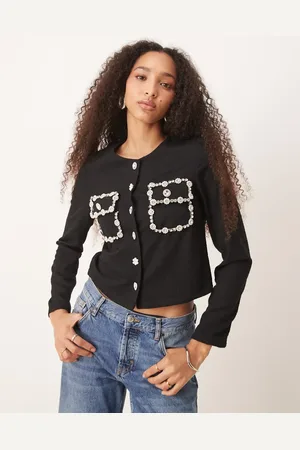 Sister Jane Dream jewel embellished marine top in black