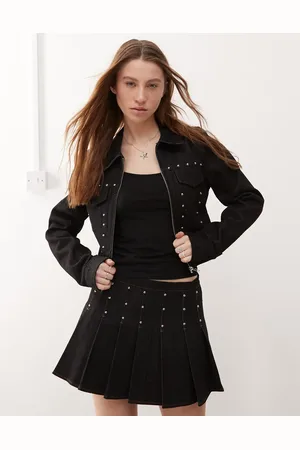 Motel Ronira stud detail fitted denim jacket in washed black