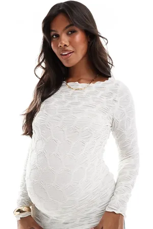Mama;licious Mamalicious Maternity long sleeve 3D texture jersey top in white
