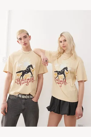 Reclaimed Unisex oversized t-shirt with western horse graphic in buttermilk-Neutral