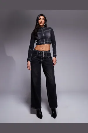 Liquor N Poker Buckle detail baggy jeans with contrast stitch detail in washed