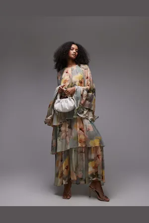 & OTHER STORIES Tiered maxi dress with ruffle sleeve detail in watercolour floral print-Multi