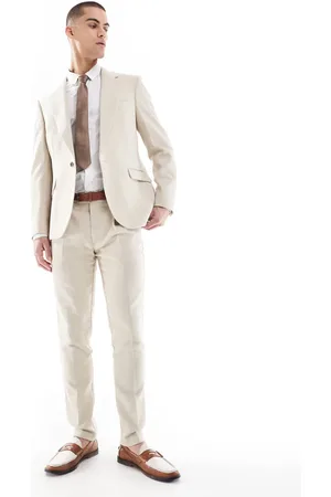 ASOS Skinny wool blend suit pants in herringbone-Neutral