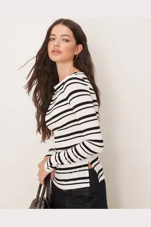 Gina Tricot Boatneck ruched top with side splits in -Multi