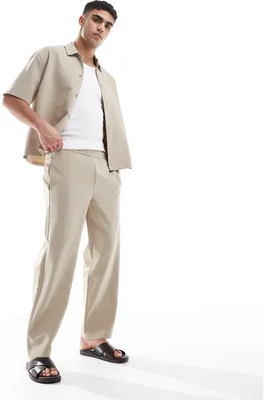Bershka Wide leg tailored pants in -Neutral