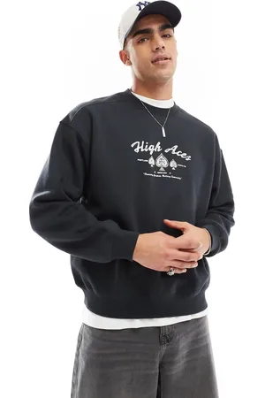 Cotton On Cotton On box fit crew neck sweater with High Aces graphic in black