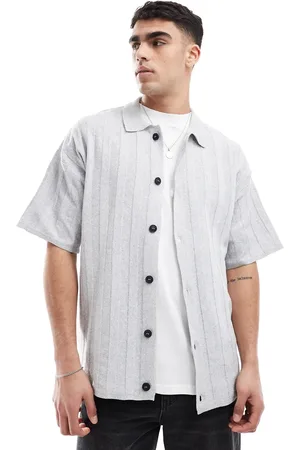 River Island Knitted rib overshirt in grey